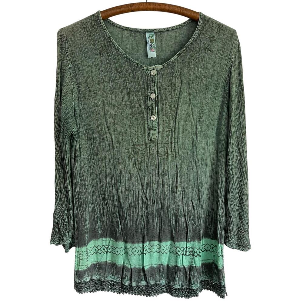 Vintage India Boutique Green Boho Blouse: 90s, Y2K